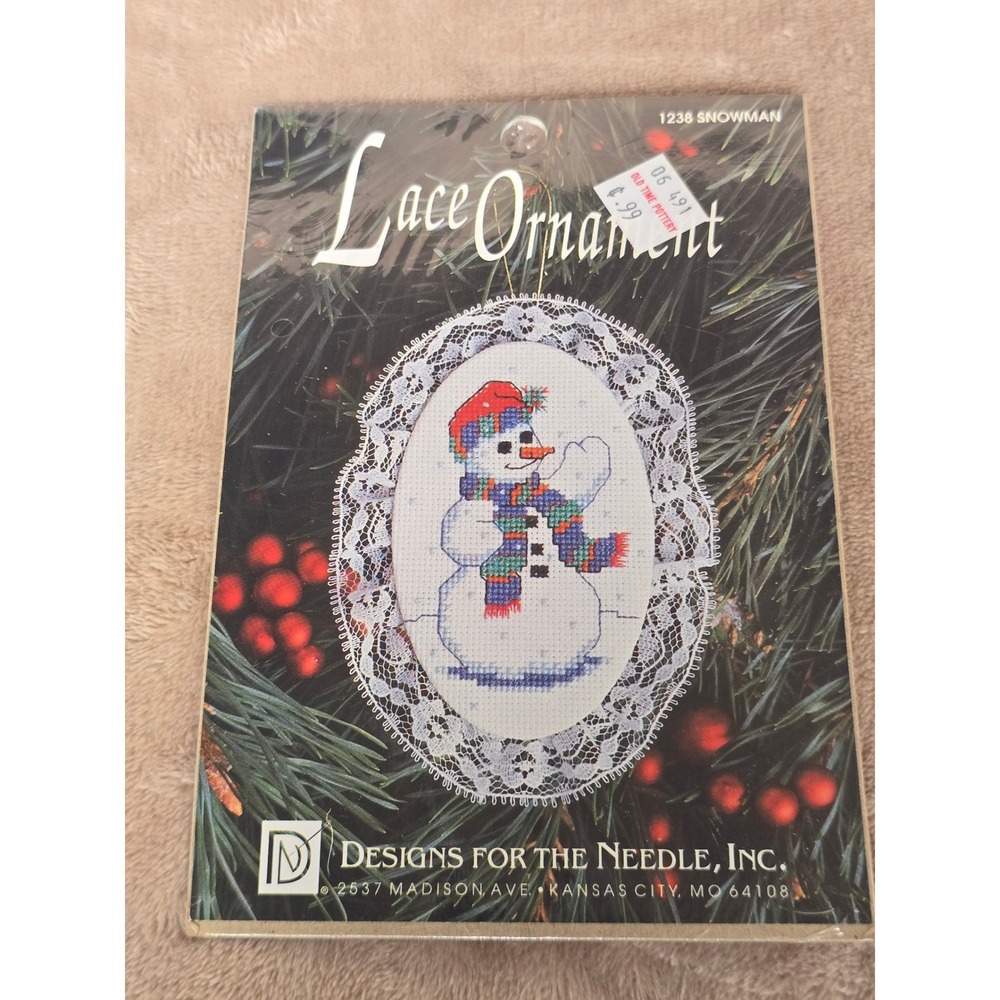 Designs for the Needle Snowman Lace Ornament Cross Stitch Kit 1238 Vintage 1992